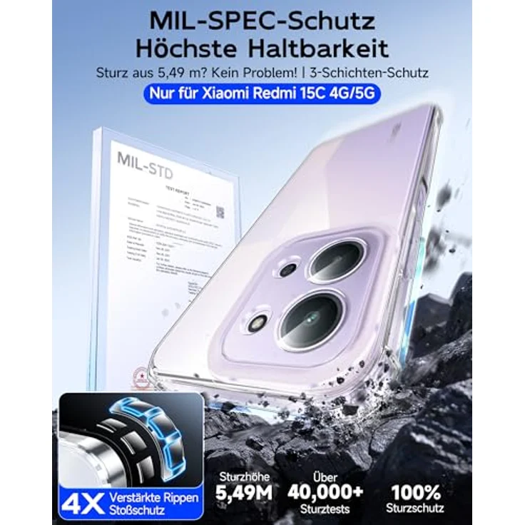 LeYi Transparent Hülle für Xiaomi Redmi 15C 4G/5G, Stoßfestes TPU Silikon Case mit 2 Schutzfolien, HD Kameraschutz und perfekter Passform, Durchsichtig – Bild 3