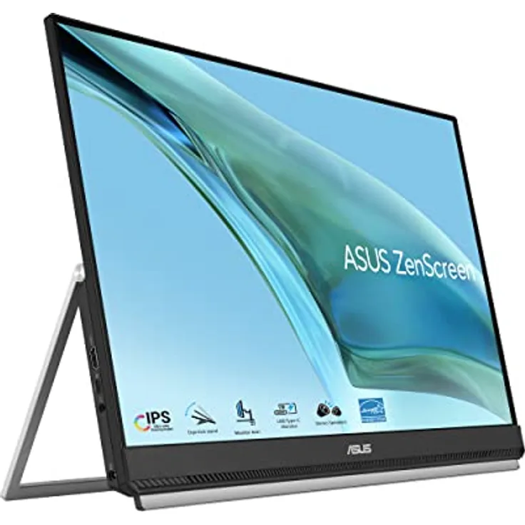 ASUS ZenScreen MB249C - Tragbarer 24 Zoll USB Monitor, Full HD 1920x1080, USB Typ-C 60 Watt, HDMI, Autorotation, Kickstand, FreeSync, IPS Panel, Speaker, Schwarz