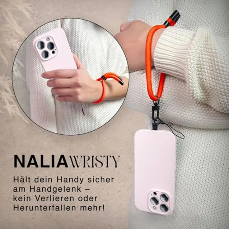 Nalia Wristy Handykette Universal Smartphone, Handgelenkschlaufe mit Hochfester Feinschlaufe und TPU Patch, schwarz – Bild 2