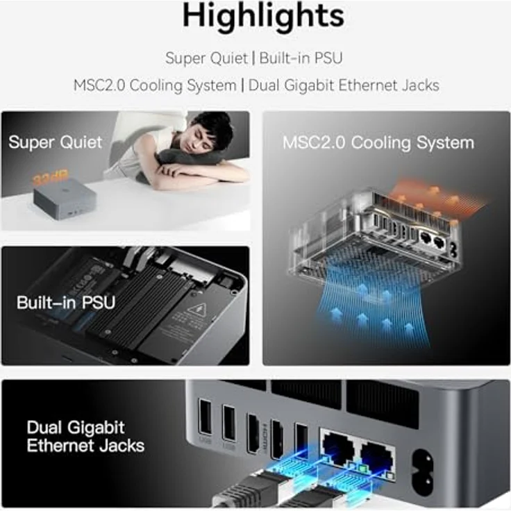 Beelink EQR6 Mini PC, AMD Ryzen 7 7735HS (8C/16T up to 4.75Ghz), 24G DDR5 RAM 1TB PCIe4.0 SSD Mini Computer, WiFi6, BT5.2, Dual HDMI, Dual 1000M LAN, USB3.2, Type-C – Bild 2