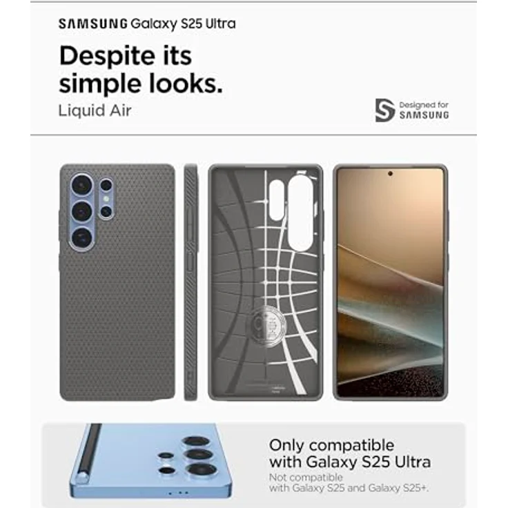 Spigen Liquid Air Hülle Kompatibel mit Samsung Galaxy S25 Ultra -Marble Gray Gemustertes TPU mit Eckschutz und Stoßdämpfung – Bild 2