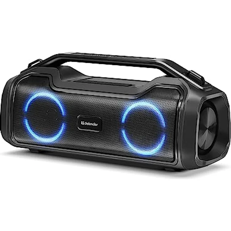 Defender Bluetooth-Lautsprecher Beatbox 50, IPX5 wasserdicht, Party Boombox 50 W mit Stereo-Sound, LED-Licht für drinnen und draußen, tragbare Hi-Fi Musikbox mit EQ und integrierter Powerbank, blau