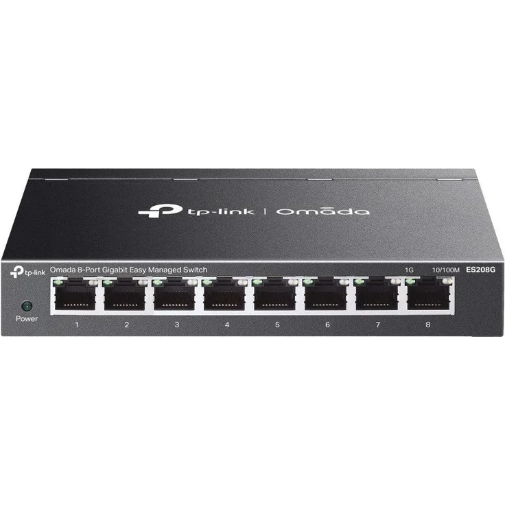 TP-Link Omada ES208G, 8-Port Gigabit-Easy-Managed-Switch mit VLAN, QoS, lüfterlosem Design, Schwarz – Bild 1