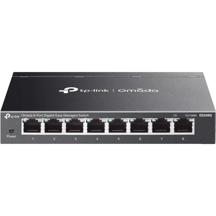 TP-Link Omada ES208G, 8-Port Gigabit-Easy-Managed-Switch mit VLAN, QoS, lüfterlosem Design, Schwarz
