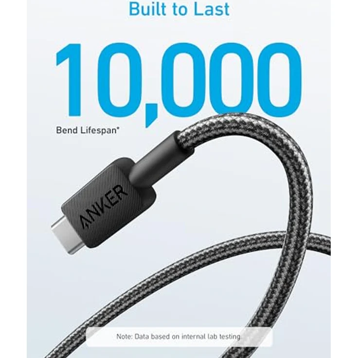 Anker 322 USB-A auf USB-C Kabel (1,8 m geflochten) - Schwarz, Hervorragende Haltbarkeit und High-Speed-Ladefunktion – Bild 3