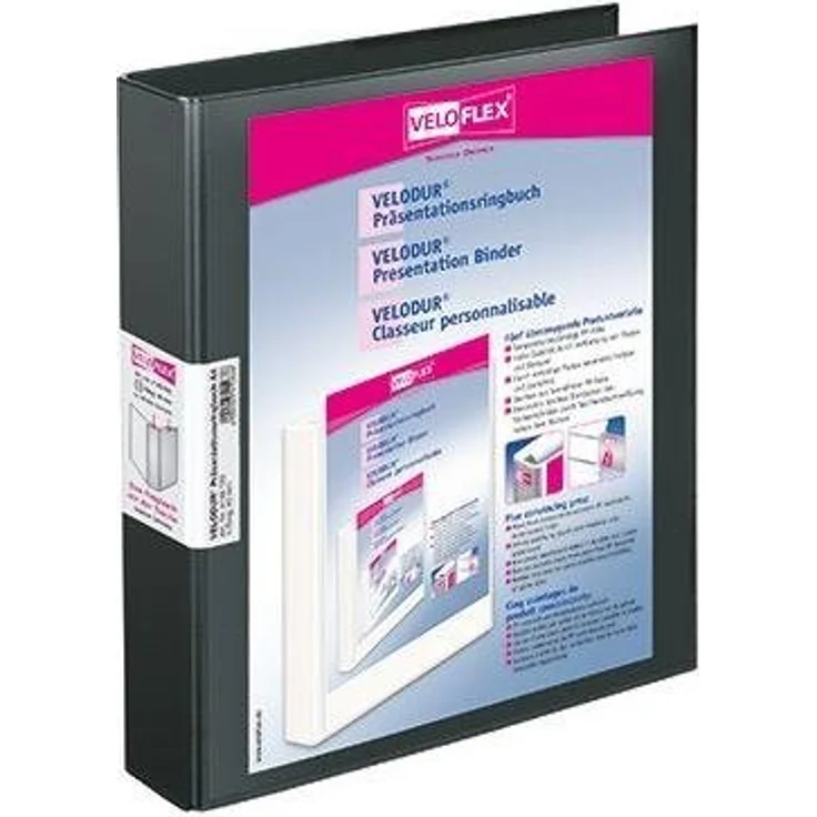 VELOFLEX Aktenordner Präsentationsringbuch VELODUR® Rückenbreite: 46 mm, DIN A4, Buchbinderisch verarbeitet, Rückentasche verbreitet, temperaturbeständig, einteilige Pappe, VELODUR® (Farbe nicht angegeben) – Bild 1