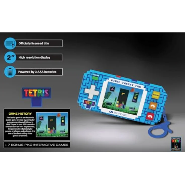 My Arcade Pixel Pocket Pro Tetris, tragbare Spielkonsole 5,08 cm (2), blau – Bild 6