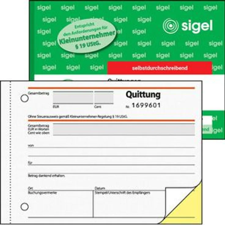Sigel Quittungsblock SD 120, A6 quer, selbstdurchschreibend, Kleinunternehmer ohne MwSt.