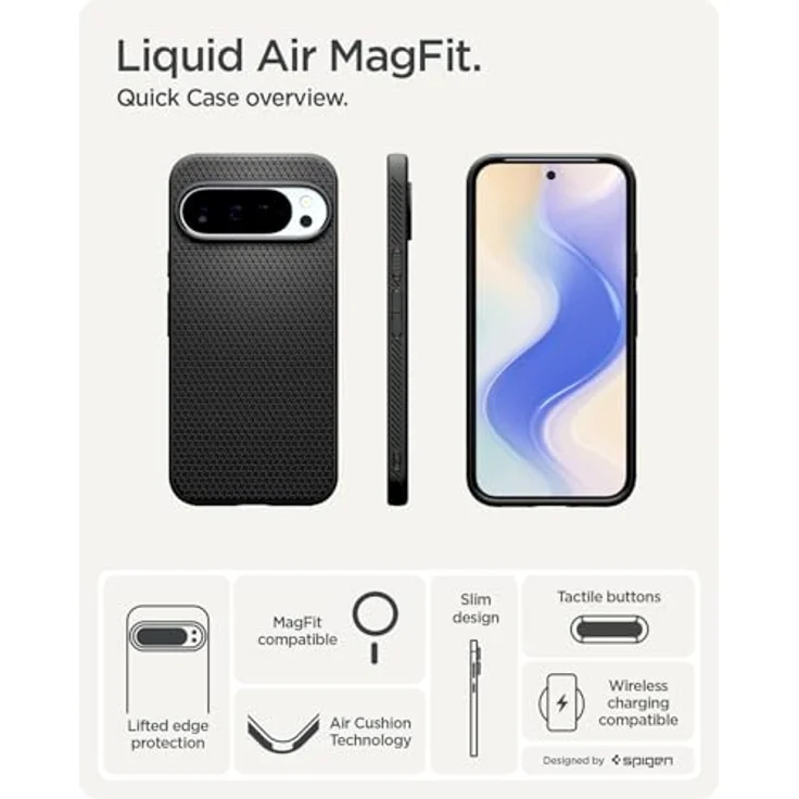 Spigen Liquid Air MagFit Hülle für Google Pixel 10 Pro XL, kompatibel mit Pixelsnap und MagSafe, Schwarz - Fettabweisend, Air Cushion Schutz, Made for Google – Bild 3