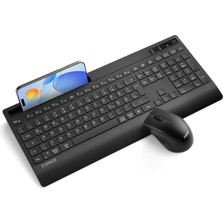 Inateck KB06006, Kabelloses Tastatur Maus Set mit Handballenauflage, QWERTZ, 3 Bluetooth-Kanälen, Geräuschlos, für Mac, Windows, Laptop und PC – Bild 1