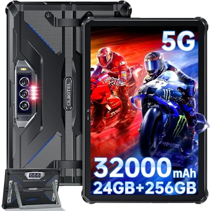 OUKITEL RT7 Outdoor Tablet 5G - 32000mAh Akku Tablet 10.1 Zoll FHD+, 24GB(12+12) RAM + 256GB ROM Gaming Tablet Android 13, 48MP+32MP Kamera, Dual SIM 5G, GPS, OTG, IP68/IP69K – Bild 1