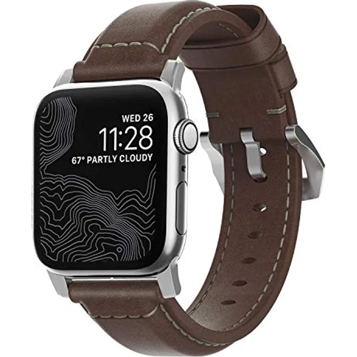 NOMAD Strap NM1A4RST00 Traditional Leather Brown/Connector Silver für Apple Watch 42mm 44mm