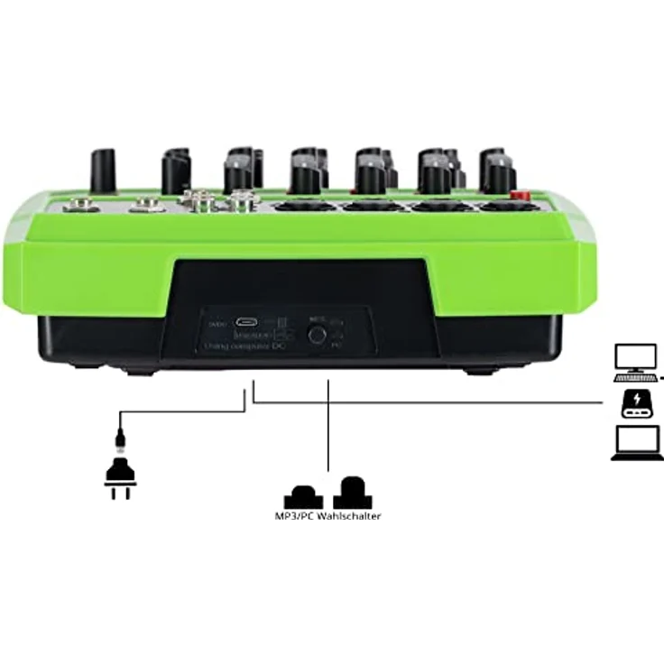 Pronomic Mini6 USB-Mischpult - USB-betriebener 6-Kanal Mixer mit Bluetooth® und USB - Grün – Bild 5