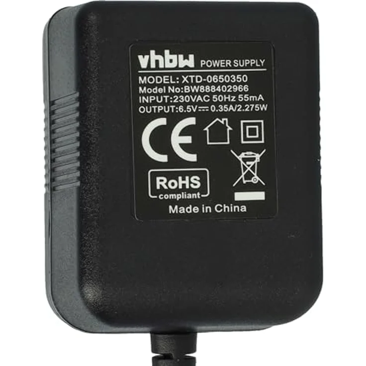 vhbw Netzteil/Ladegerät kompatibel mit Panasonic KX-TG6, KX-TG7, KX-TG8301G, KX-TG8321G - 200 cm, Schwarz – Bild 5