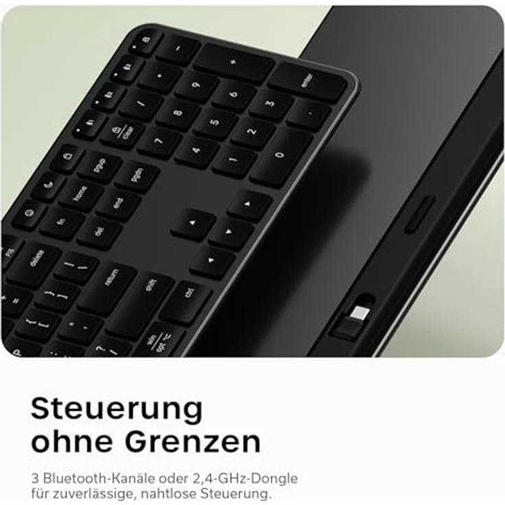 Satechi EX3 Slim, Kabellose Tastatur mit Full-Size-Layout und 4-in-1-Wireless-Konnektivität, Englisch (US), Schwarz – Bild 4