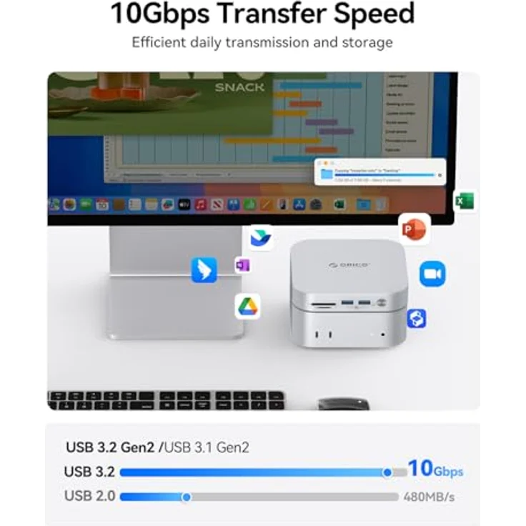 ORICO Notebook Dockingstation MiniLink für Apple MacBook, 10 Gb/s Datenübertragung, integrierte Lautsprecher, USB-A und USB-C Anschlüsse, SD/TF Kartenleser – Bild 5