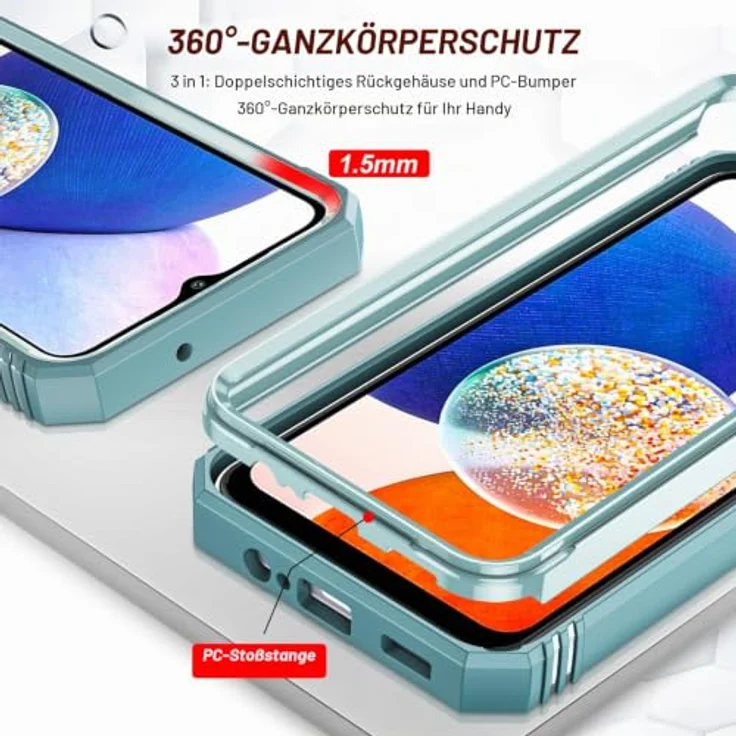 LeYi Hülle für Samsung Galaxy A14 5G/A14 4G, Robust mit Schiebe Kamera Klappe & 2 Hartglas Folien, Metallständer, Grün – Bild 5