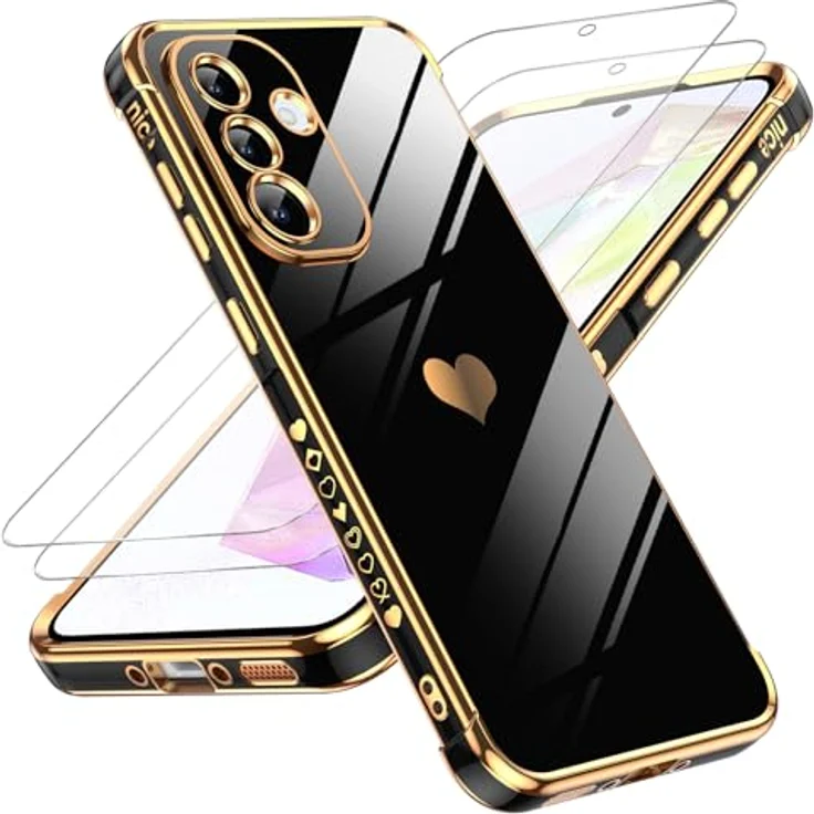 LeYi Handyhülle für Samsung Galaxy A36 5G, Cute Herz Muster TPU Silikon, stoßfest mit 2 Schutzfolien, kamerabeschützend, kratzfest, schwarz – Bild 1
