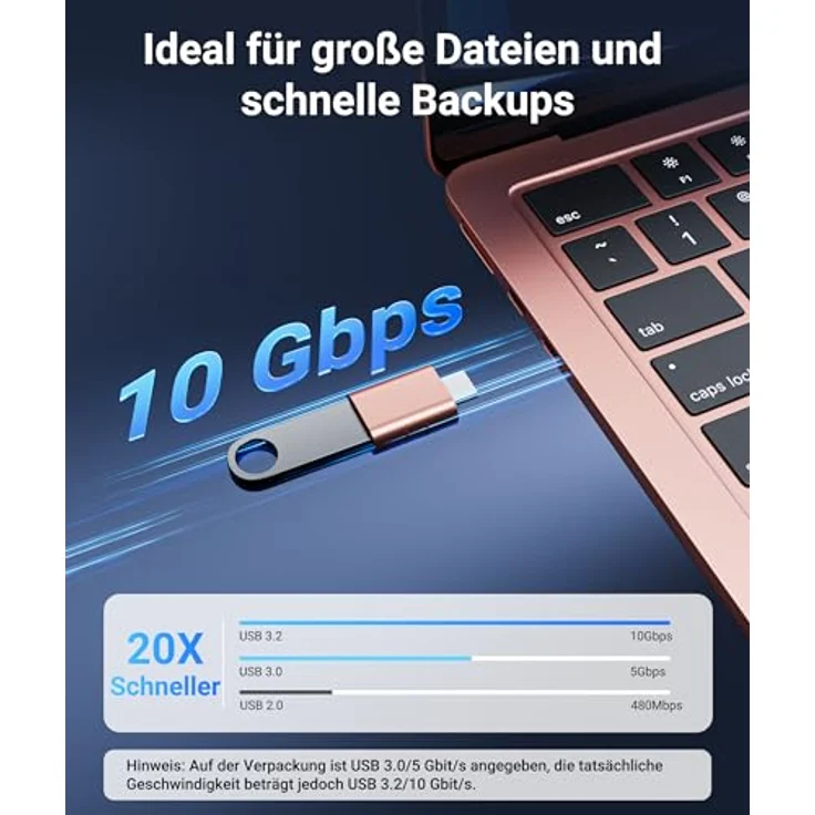 Syntech USB C auf USB Adapter (2 Stücke), Thunderbolt 5/4 to USB 3.0, kompatibel mit iPhone 16 Pro Max, iPad mini/Pro 2021, MacBook Pro 2020, Dell XPS - Roségold – Bild 3