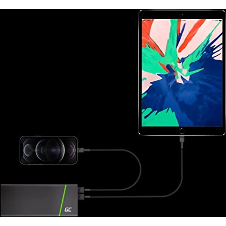 Green Cell GC PowerStream USB-A - Lightning 2m Schwarz Schnellladekabel für Apple iPhone 14 13 12 11 SE Pro Max X XR XS Max 8 7 Plus 6 6S 5 5C 5S Plus | iPad Air/Pro/Mini | iPod – Bild 2