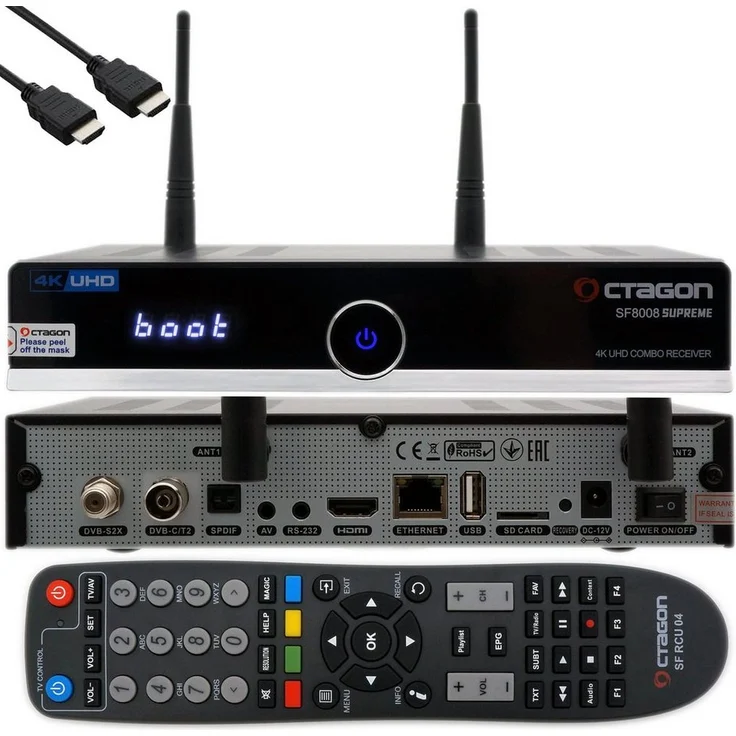 OCTAGON SF8008 4K SUPREME UHD E2 DVB-S2X & DVB-C/T2 Linux PVR Combo Receiver SAT-Receiver in Schwarz – Bild 1