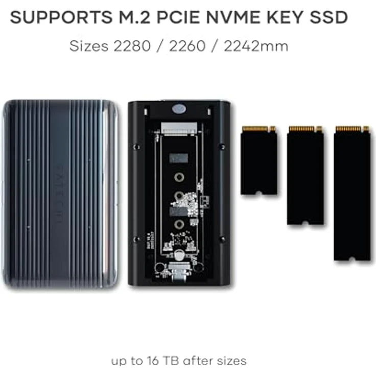 SATECHI M.2 Gehäuse – NVMe SSD Gehäuse – Unterstützt USB4, 40 Gbps, bis zu 16TB, werkzeugloses Aluminiumgehäuse, Polycarbonatgehäuse und USAP SSD Trim für die Größen 2280/2260/2242mm – Bild 2