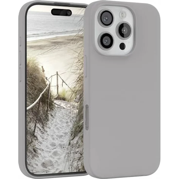 EAZY CASE Premium Silikon Handyhülle für iPhone 16 Pro, Slimcover mit Kameraschutz, Microfiber-Innenseite, hellgrau – Bild 1