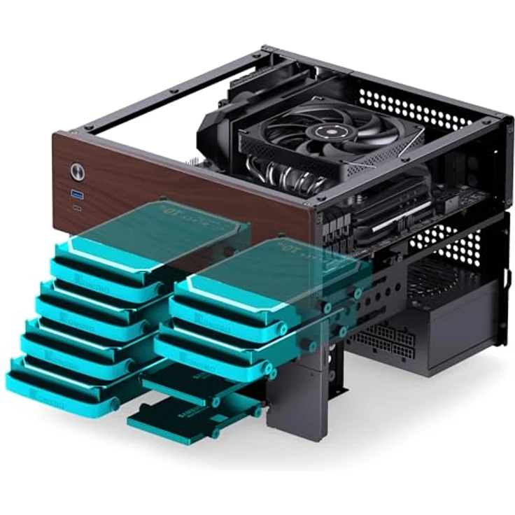 Jonsbo N4 NAS-Gehäuse, Micro-ATX - schwarz, DIY NAS-Gehäuse mit 6x 3,5 Zoll + 2x 2,5 Zoll, CPU-Kühler bis 70 mm, USB-C/A – Bild 4