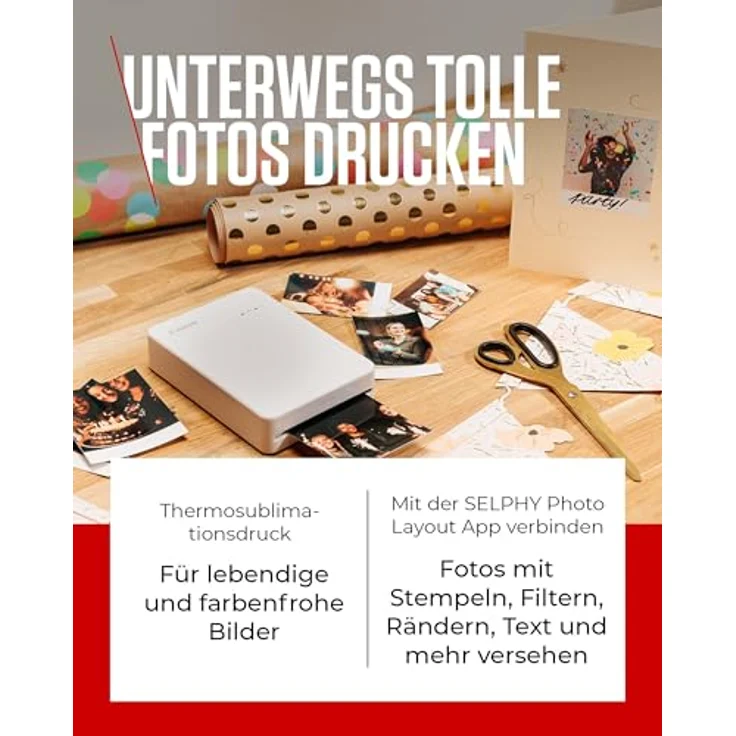 Canon SELPHY QX20 mobiler Fotodrucker - WLAN, Thermosublimationsdruck, 2 Größen Stickerpapier, USB-C Laden, Dunkelgrau – Bild 3