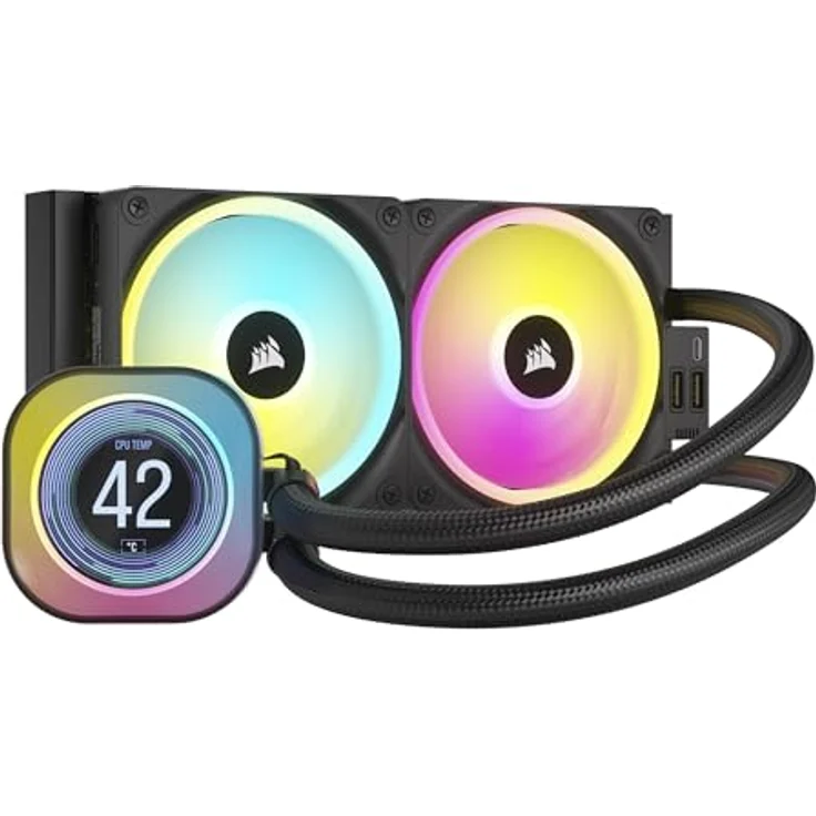 CORSAIR iCUE LINK H100i LCD-Flüssig-CPU-Kühler - 240mm AIO - QX120 RGB-Lüfter - 2,1" IPS-LCD-Bildschirm - Schwarz – Bild 1