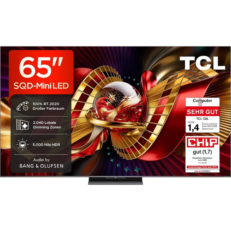 TCL 65C8L SQD-Mini LED TV, 65 Zoll UHD 4K SMART TV, flach, Schwarz