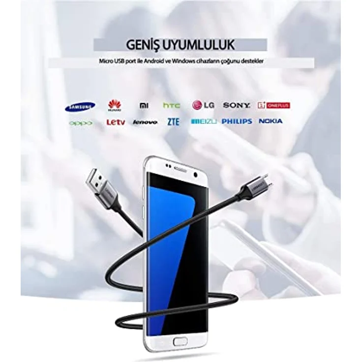 Ugreen USB-A auf Micro-USB Ladekabel 2.4A, 1 Meter, Grau - Schnelles Laden & Datenübertragung, haltbares Nylonmaterial – Bild 4