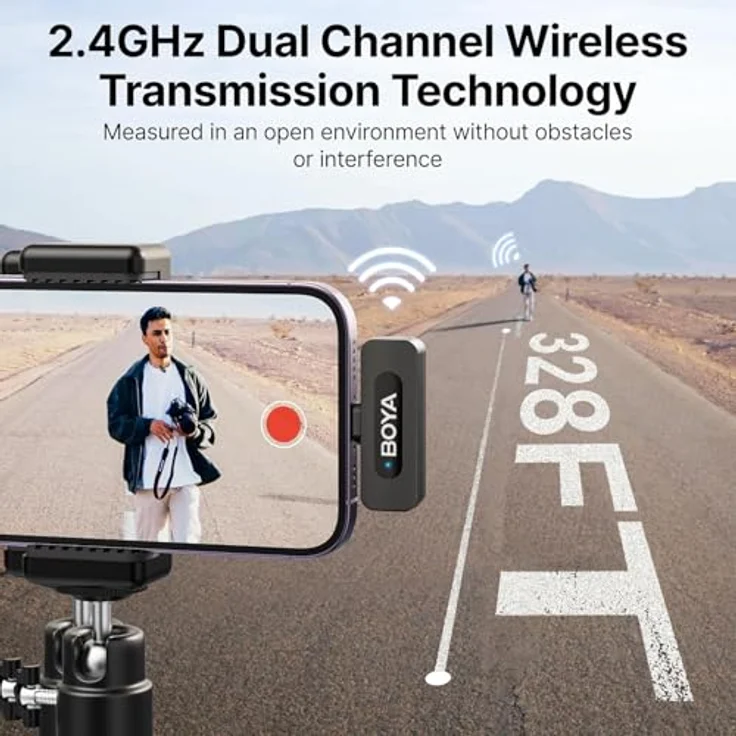 BOYA Mikrofon kabelloses 2.4GHz Mini-Ansteckmikrofonsystem (TX+TX+RX, 3-tlg), mit Geräuschunterdrückung, in schwarz – Bild 5
