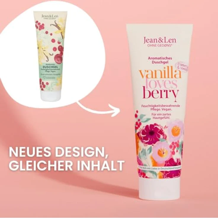 Jean & Len Duschgel Cranberry & Vanille, pH-hautideal, belebendes Duscherlebnis, veganes Duschgel, 250 ml – Bild 2