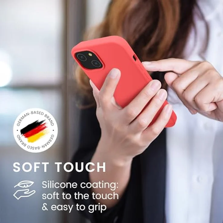 kwmobile Handyhülle für iPhone 14, Silikon Case in Neon Koralle, stoßfest, kabelloses Laden, Anti-Rutsch Design – Bild 4