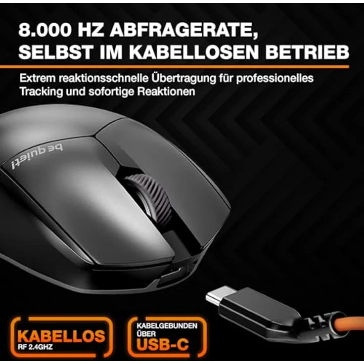 be quiet! Dark Perk Ergo, PC Maus mit 32.000 DPI, 8.000 Hz Abtastrate, PixArt PAW3950 Sensor und extrem langer Akkulaufzeit – Bild 4