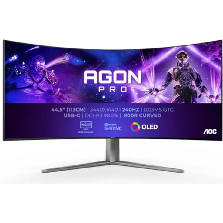 AOC Agon Pro AG456UCZD - 45 Zoll OLED WQHD Curved Gaming Monitor, 240 Hz, HDR10, FreeSync Prem. Pro, G-Sync comp. schwarz – Bild 2