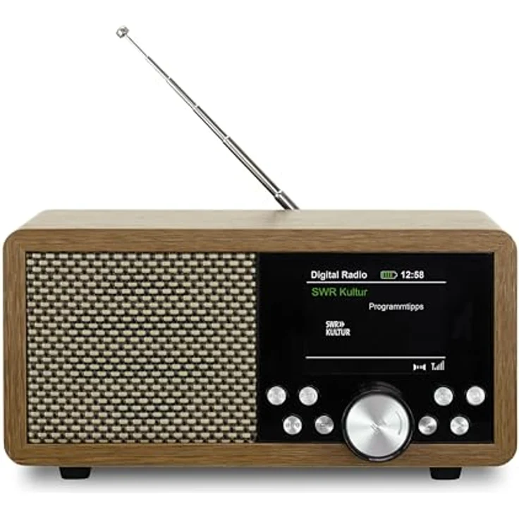 Dynavox DBT600 DAB+ Radio, tragbares UKW Radio mit TFT-Display, Holzdekor braun – Bild 3