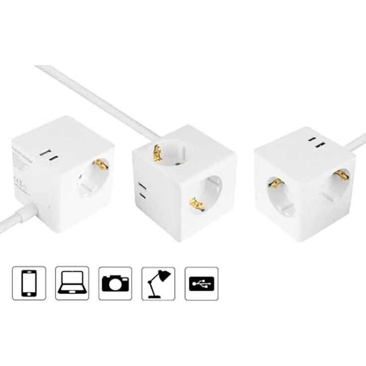 Kabelmeister Steckdosenverteiler, USB-C Port mit Power Delivery 3.0, kompakter Würfel in Weiß – Bild 2