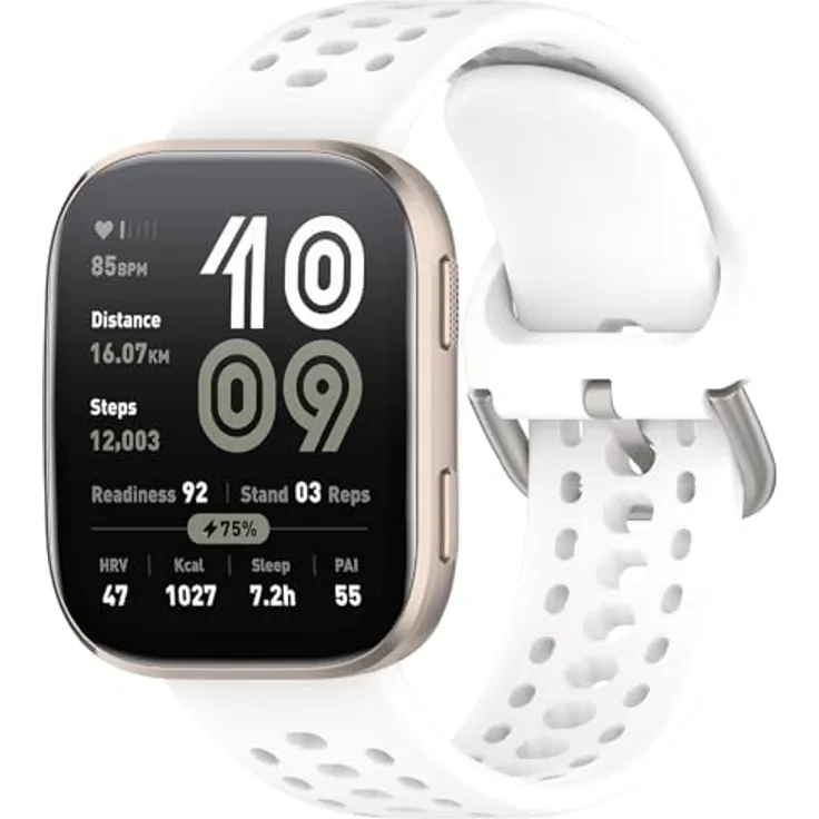 GIOPUEY Armband für Amazfit Bip 6/Bip 5/5 Unity/Balance/Balance 2, Weiches Silikon, Verschleißfest und Atmungsaktiv - weiß