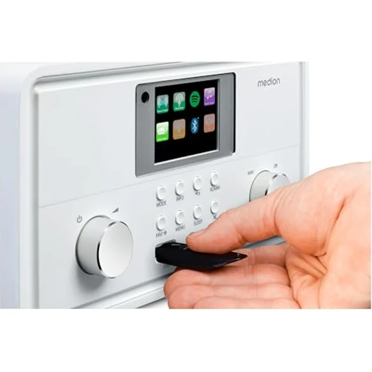MEDION P85027 Internetradio (DAB Plus, UKW Radio, Spotify Connect, WLAN, Bluetooth, Streaming, Equalizer, Farbdisplay, USB, AUX, Wecker, Schlummerfunktion, Sleep Timer) weiß – Bild 3