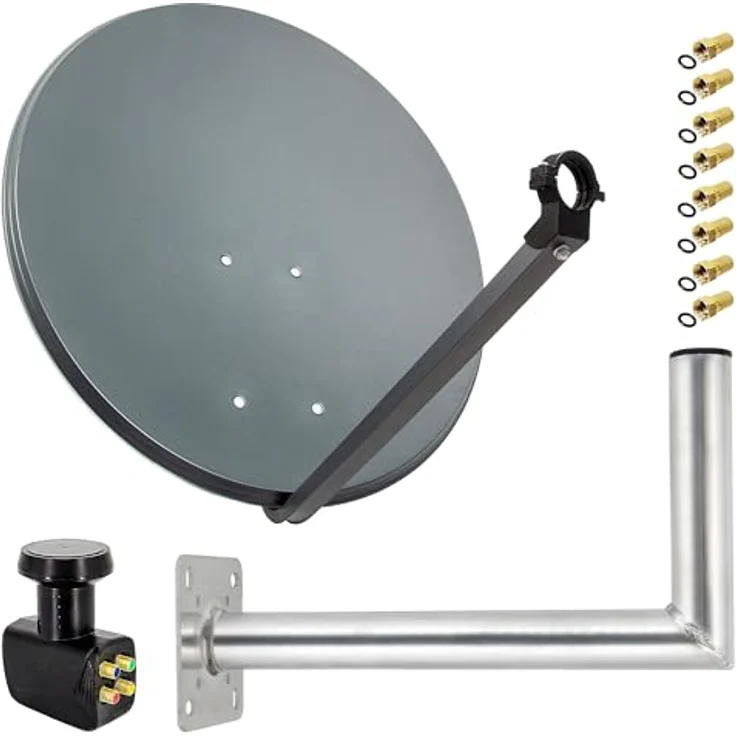 PremiumX PXS80 Satelliten-Komplettanlage 80cm Anthrazit, Quad LNB für 4 Teilnehmer, korrosionsgeschützt und wasserdicht – Bild 1