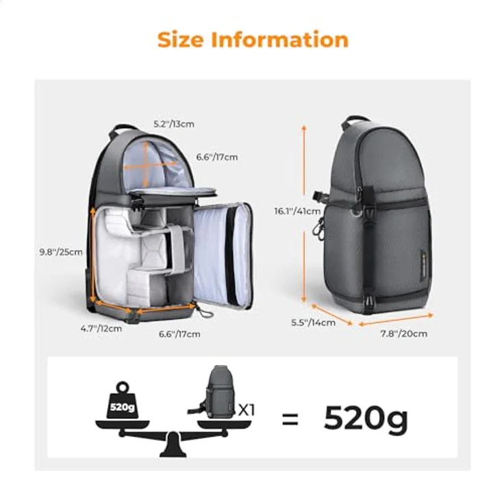 K&F CONCEPT Kamera-Umhängetasche, Wasserdicht mit seitlichem Zugriff, flexibles Fassungsvermögen, Grau – Bild 3