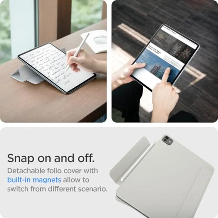 Spigen AirSkin Folio OneTap Hülle Kompatibel mitiPad Pro 11 Zoll 5.Generation M4 (2024) Schlank und Leicht Cover Case Vollständig Abnehmbarer Deckel mit Magnet - Grau – Bild 3