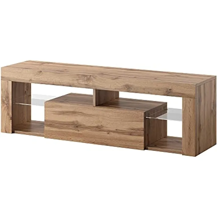 Selsey BIANKO – TV-Lowboard/Fernsehschrank Stehend Holzoptik Eiche Lancaster mit Klapptür 140 cm (ohne LED, Holzoptik Eiche Lancaster)