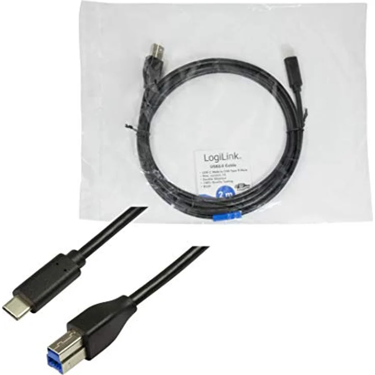 USB 3.2 (Gen1x1) Anschlusskabel, USB (Typ C) zu USB (Typ B) schwarz, 2m – Bild 6