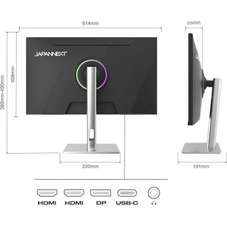 JapanNext JN-IPS275K-HSPC9, 27" IPS 5K Monitor mit HDR, USB-C-Laden (90W), Höhen- & Neigungsverstellbar, integrierte Lautsprecher, 100% sRGB, G-Sync/FreeSync, 2 Jahre Garantie – Bild 4