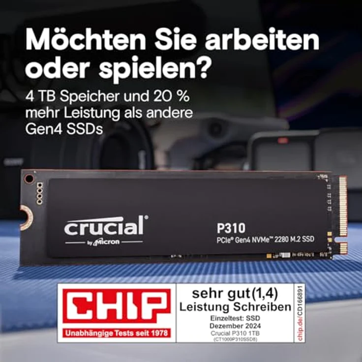 Crucial P310 SSD 1TB M.2 2280 PCIe Gen4 NVMe, bis 7.100 MB/s, für Laptop und Desktop PC, interne Festplatte - CT1000P310SSD801 – Bild 3