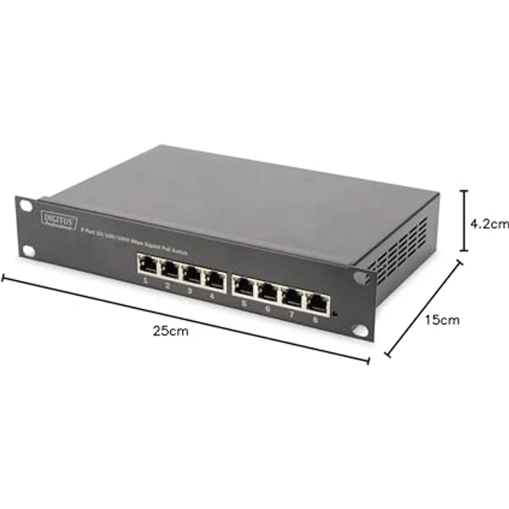 DIGITUS Gigabit Ethernet PoE+ Switch - 10 Zoll - 8 Ports - Unmanaged - IEEE 802.3at - 96 Watt Powerbudget - Schwarz – Bild 6