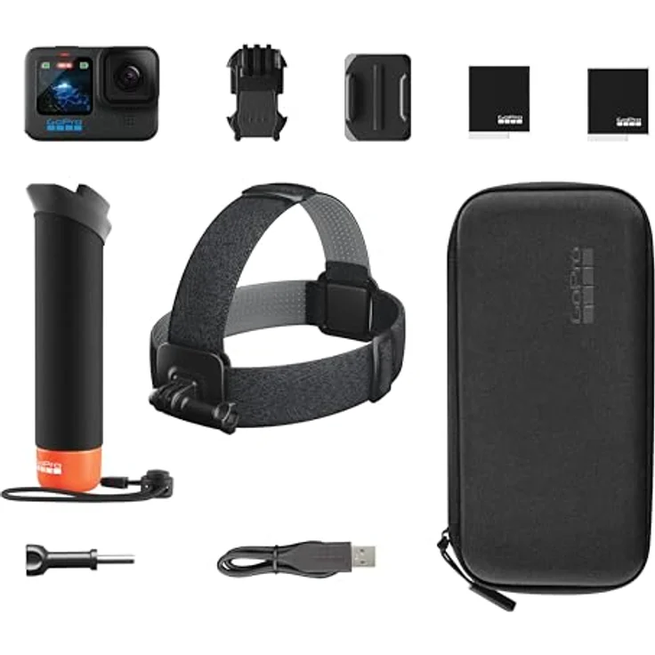 GoPro HERO12-Zubehörpaket – enthält die HERO12 Black-Kamera, den Handler (schwebender Handgriff), den Kopfgurt 2.0, den wiederaufladbaren Enduro-Akku (insgesamt 2) und die Tragetasche – Bild 2